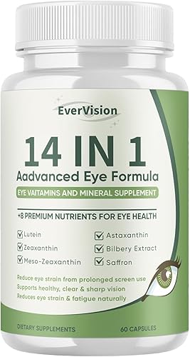 Evervision Fórmula avanzada 14 en 1 para los ojos  Suplemento de vitaminas y minerales para los ojos con luteína, zeaxantina, astaxantina, extracto
