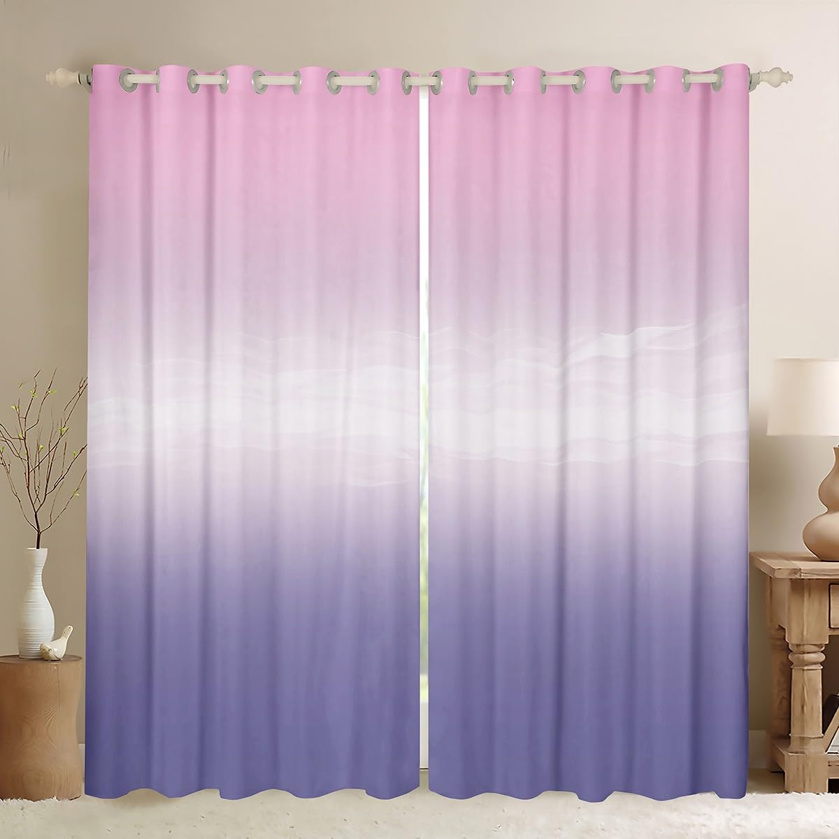 Homemissing Girls Curtains for Bedroom Living Room Pink Purple Rainbow 30%-50% Blackout Curtains for Kids Colorful Ombre Window Drapes White Window Treatments W52*L63