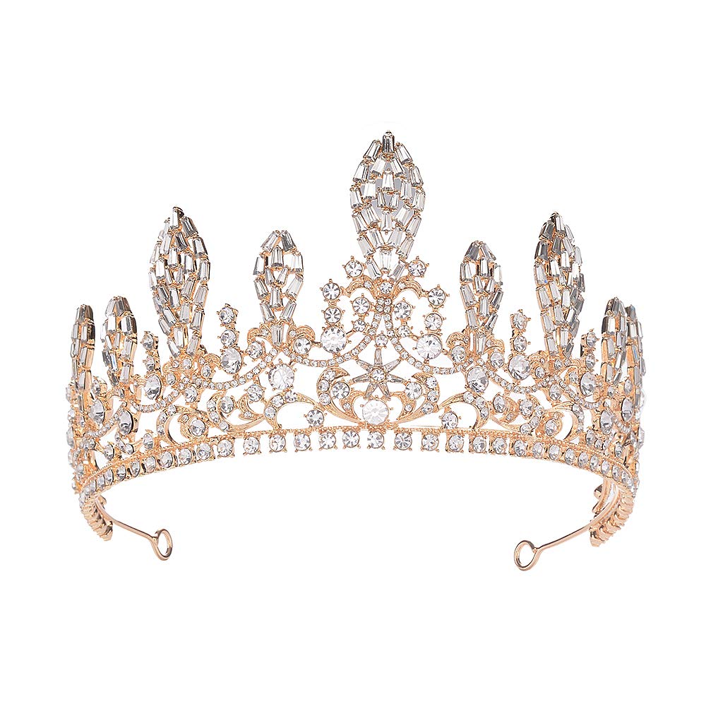 S SNUOY Crowns for Women Crystal Gold Crown Birthday Tiaras and Crowns for Women Handmade Headpiece for Wedding Prom Party Hair Accessories