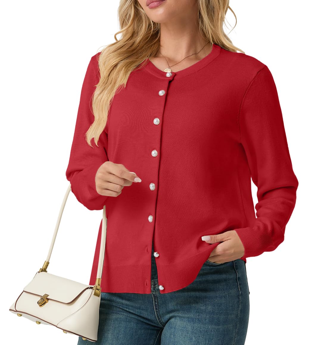 GRECERELLE Cárdigan suave para mujer, elegante, ligero, de manga larga, suéter de punto con botones de perlas para mujer, otoño, invierno, citas y fiestas