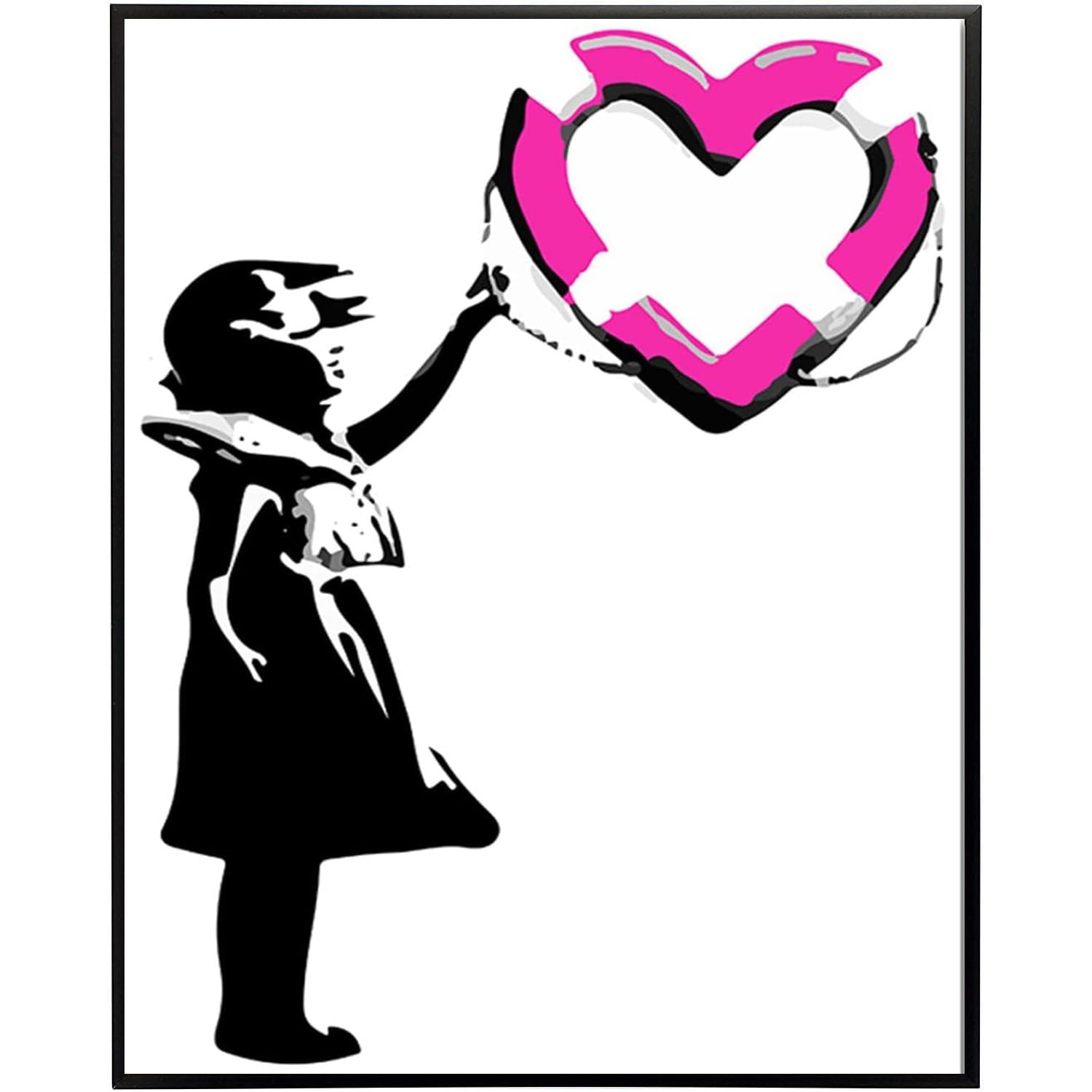 DQTUYIOP Banksy Canvas Wall Art for Living Room Pink Heart Balloons 60x90cm Frameless Vintage Graffiti Street Walls Painting Prints Modern Pop Art Posters Inspirational Artwork