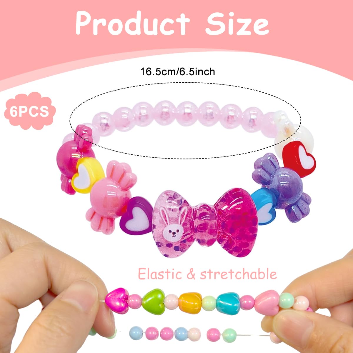 SANNIDHI® 6Pcs Beads Bracelet for Girls Kids Friendship Bracelet Cute Beaded Bracelets Set Girls Toddler Costume Jewelry Party Pretend Play Birthday Christmas Gifts
