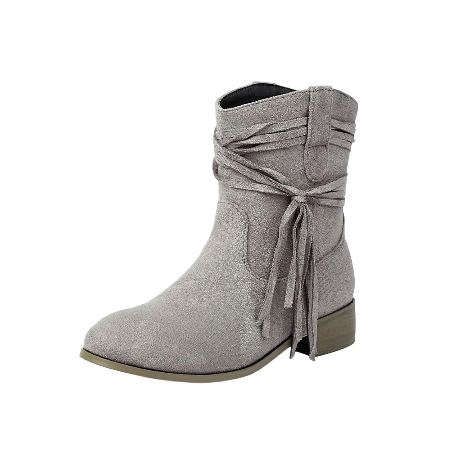 Womens Western Fringe Cowboy Low Heel Bootie Cowgirls Slouchy Slip on Ankle Boots Suede Chunky Heel Dress Boot