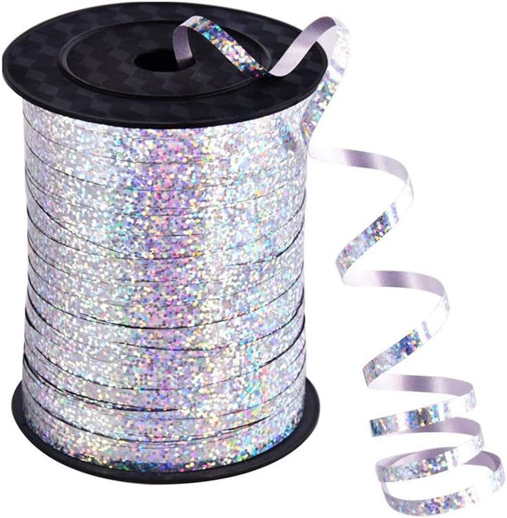 Yeelan 500 Yard Balloon Curling Ribbon Crimped Ribbon Roll Balloons String for Party Wedding Festival Decoration Gift Wrapping etc (Laser Silver)