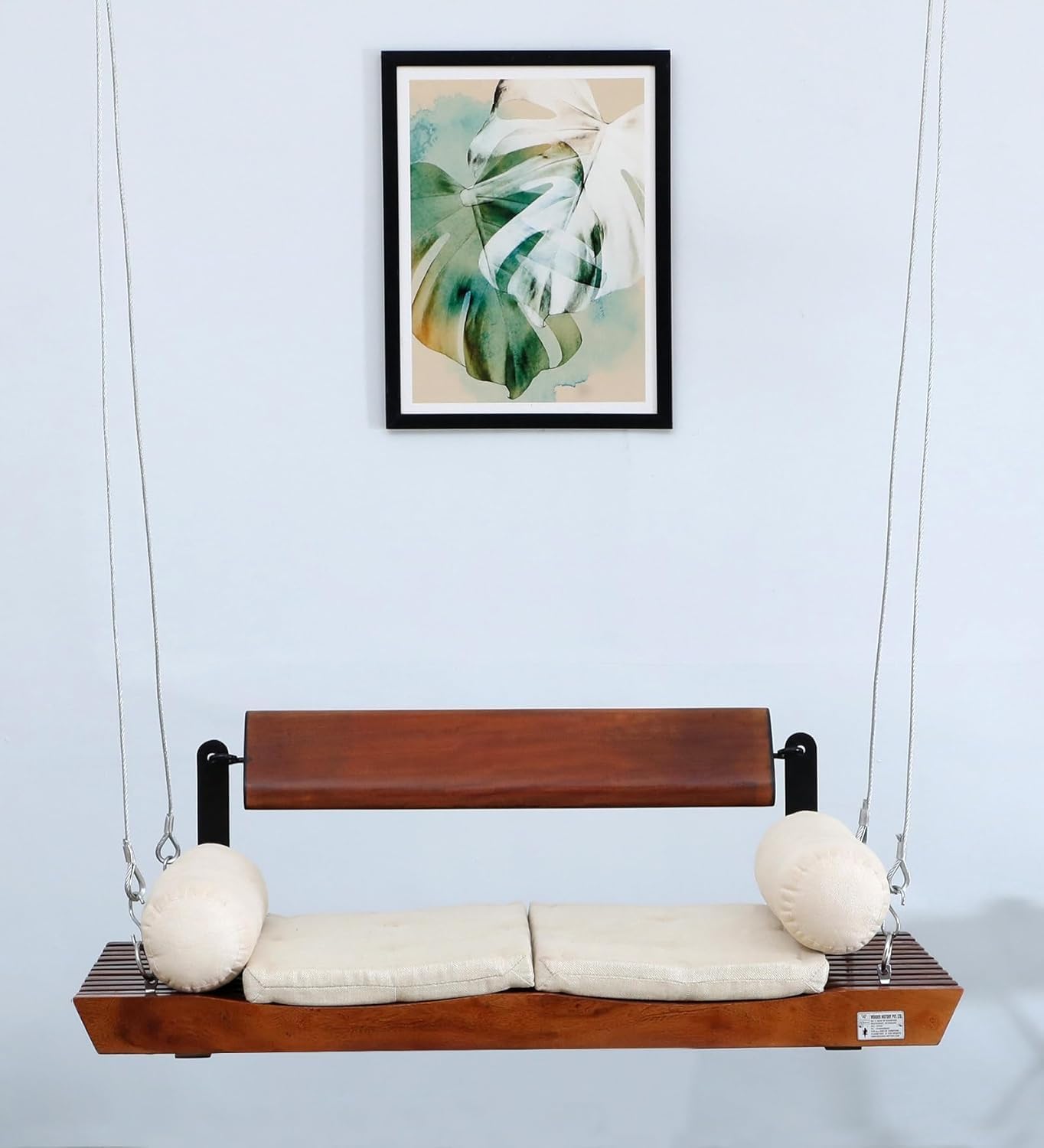 Solid Wood 2 Seater Rope Swing Chair | Wooden Hammock Swing Sofa with Rope & Complete Accessories for Living Room, Indoor, Outdoor, Balcony & Garden | House Big Swings Jhula | Honey Teak