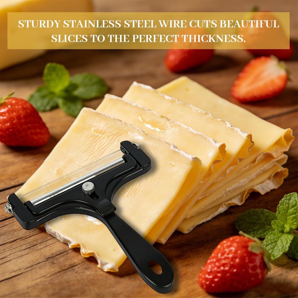 2 Pack Stainless Steel Wire Cheese Slicer with 4 Extra Wires,Cheese Slicer and Cutter Set for Block,Adjustable Manual Cheese Cutter,Butter Slicer Cutter,Cheese Peeler