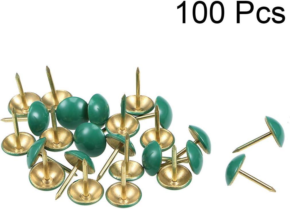 sourcing map Upholstery Nails Tacks 11mm Green Round Head 17mm Length Thumb Push Pins for Furniture Sofa Headboards 100Pcs - Image 3