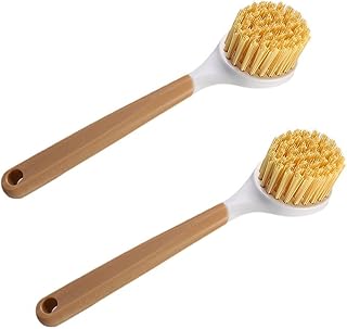 Dish Brush with Non Slip Handle Scrub Brush Dish Scrubber Built-in Scraper for Dish Plastic Dish Cleaning Brush Pans, Pots Kitchen Sink Cleaning, 2 Pack