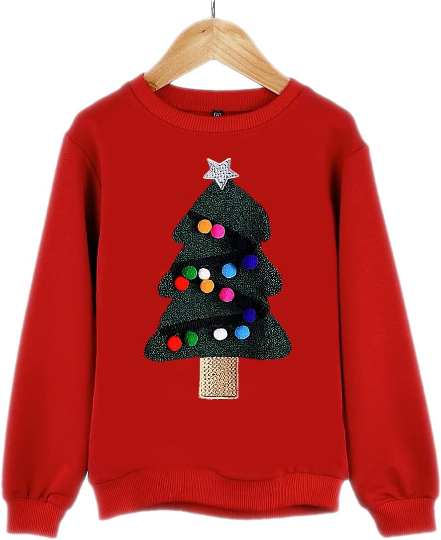 Aelstores Boys Girls Red Christmas Sweatshirt Long Sleeve Tops Santa Rudolph Xmas Tree Sweater 2-10 Years