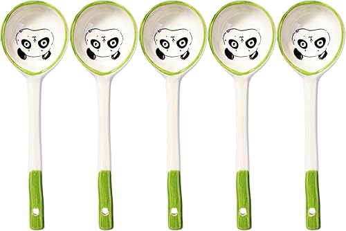 Juego de 5 cucharas de sopa de cerámica, cucharas de sopa de ramen, cucharas de postre