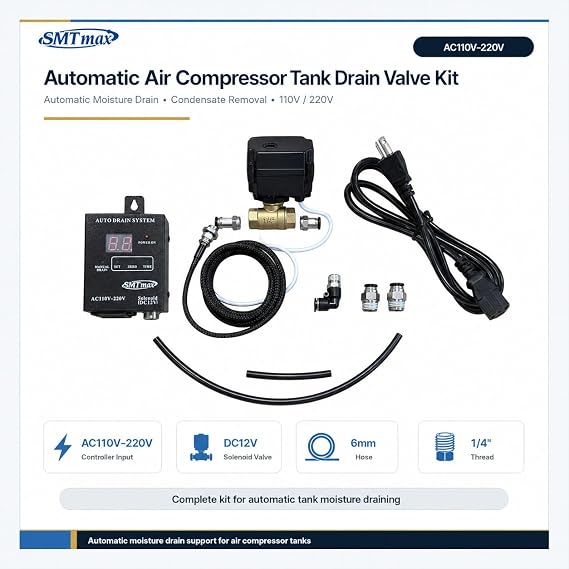 Automatic Air Compressor Tank Drain Valve Kit 110V 220V SMTmax