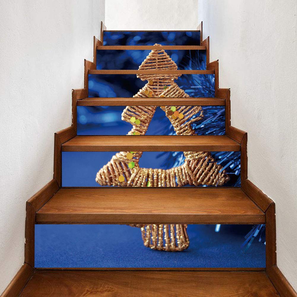 XUE 3D Christmas Stairs Stickers Wallpapers Christmas Tree Decal PVC Creative Mural Step Art Decor Three-dimensional Waterproof