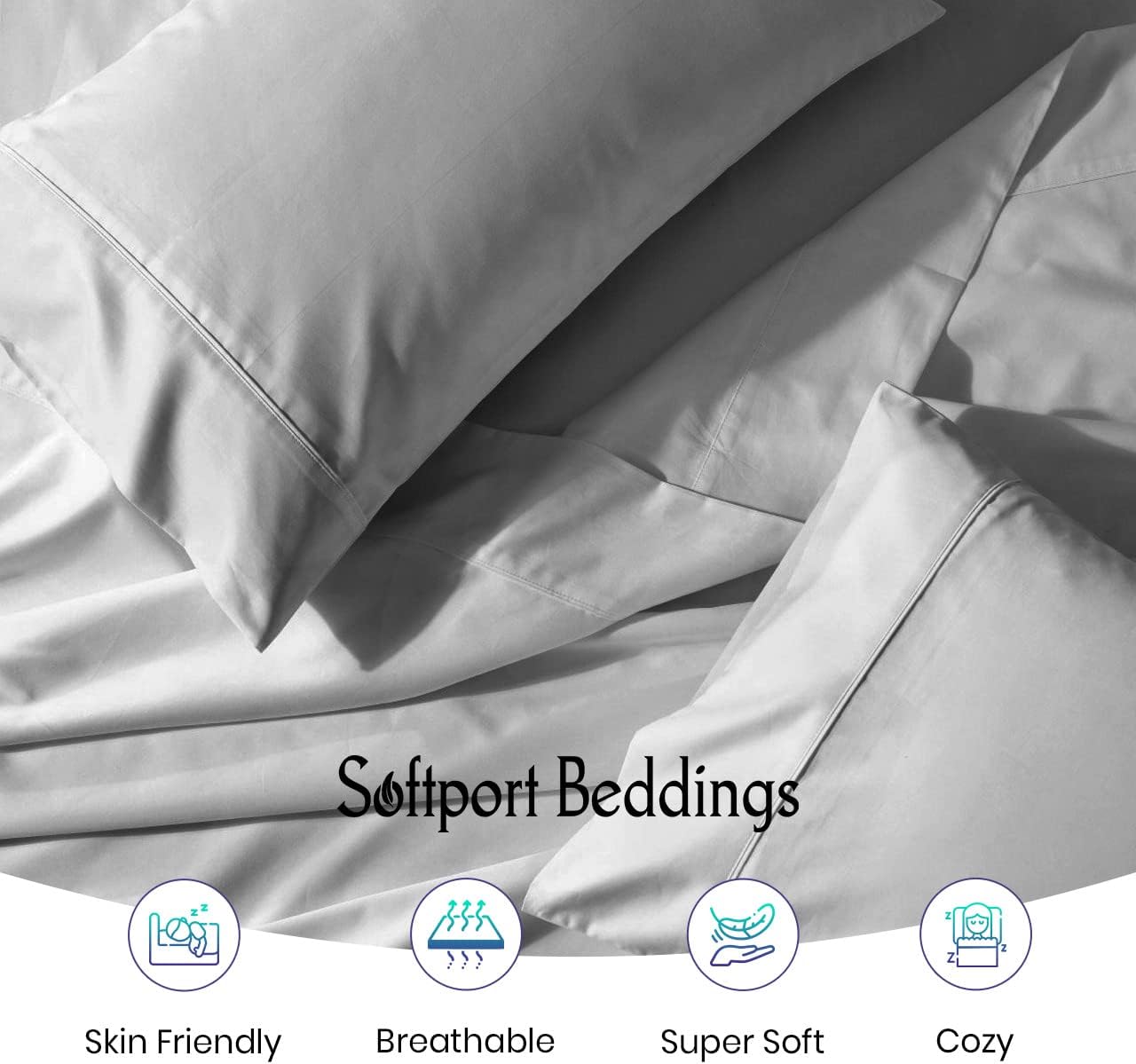 Family King 120x80 Size Luxurious 600 Thread Count Soft & Silky Feel Long Staple 100% Egyptian Cotton Sheet Set, Fits Mattress Up to 12 inches Deep Pocket Sheet Set Silver Color