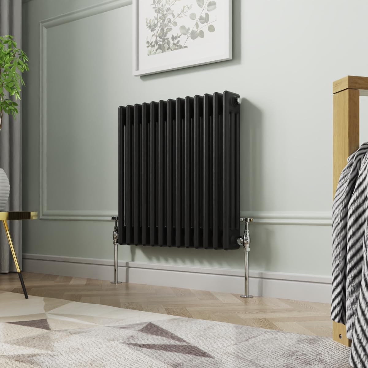 NRG 600 x 605mm Traditional Black Horizontal Cast Iron Style Radiator Triple Panel — image 1