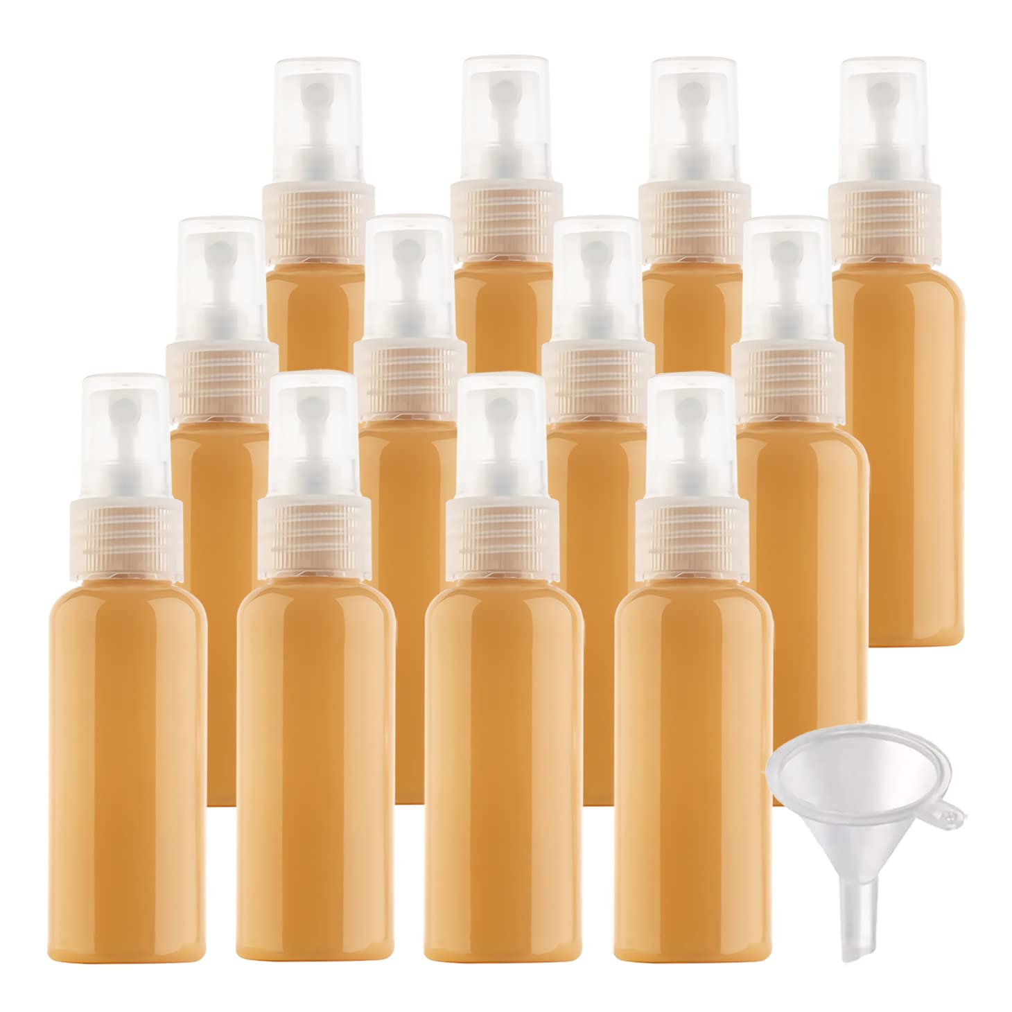 50 Stück 50ml Sprühflasche Orange Leer Feinen Nebel Sprühflasche Reise Zerstäuber Klein Plastik Nebel Parfümzerstäuber Reiseflaschen mit Trichter