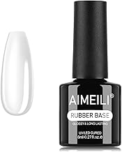 AIMEILI Clear Base Rubber Gel, UV/LED Self-Leveling Nail Cure Flexible Nail Enhancer with Glitter Glue for Rhinestones Base and Builder Semi-Permanent 4 in 1