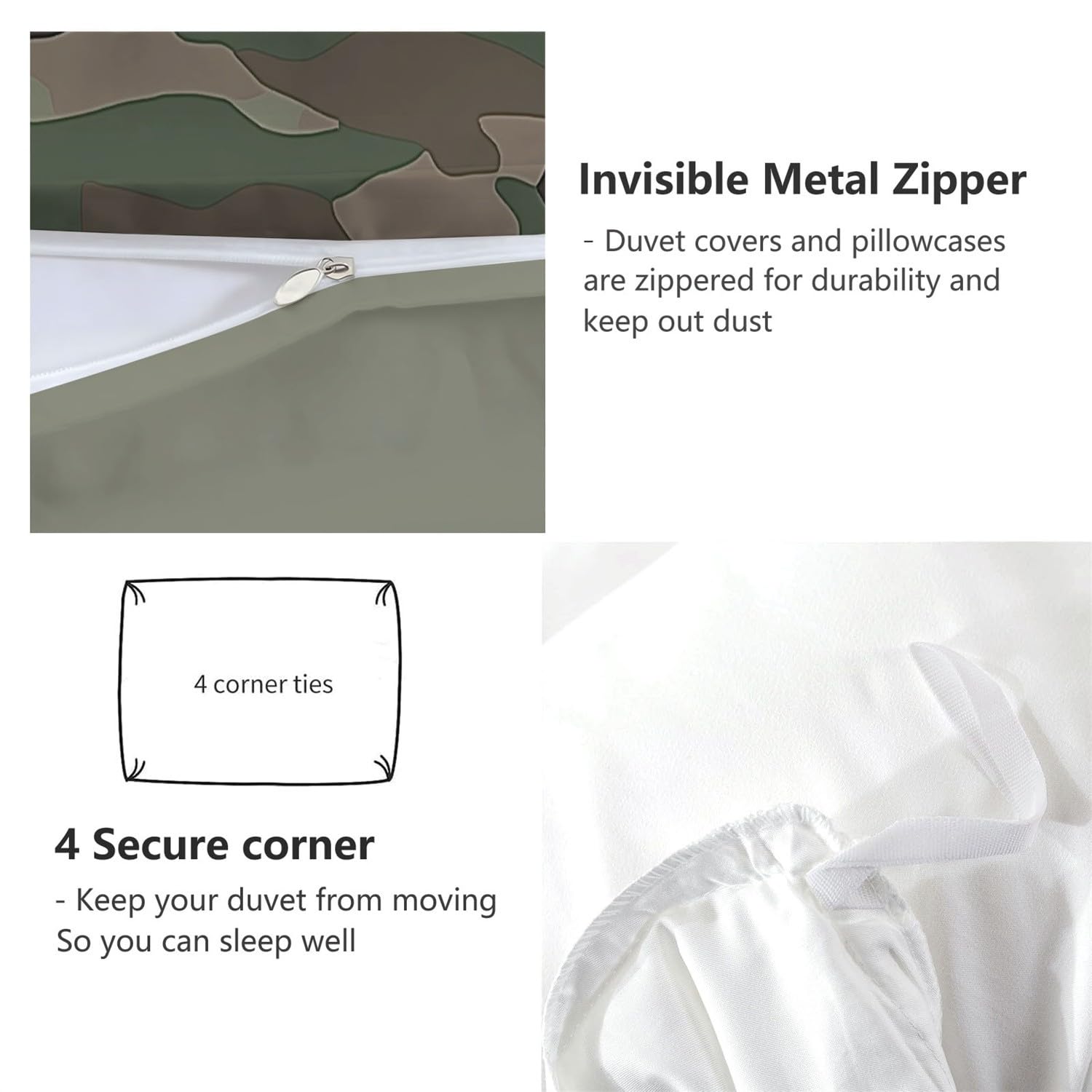 Funda Nórdica Reversible Cama 150, 220 x 240 cm Estampado Funda nórdica Microfibra con Cremallera, Ropa de Cama con 1 Funda nórdica y 2 Fundas de Almohada Camuflaje Militar Camuflaje Verde Claro