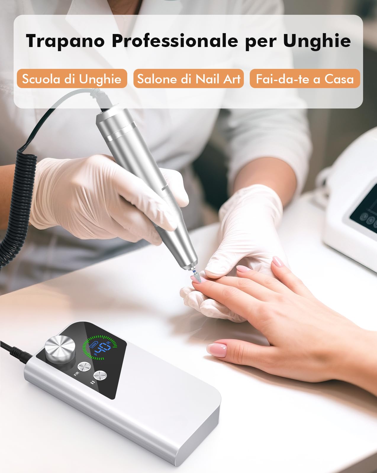 HOMEASY Fresa per Unghie Professionale Elettrica Silenziosa con Punte in Ceramica Resistente per Manicure e Pedicure Rimozione Smalto Calli e Duroni con LCD Ricaricabile Batteria Design Antiscivolo