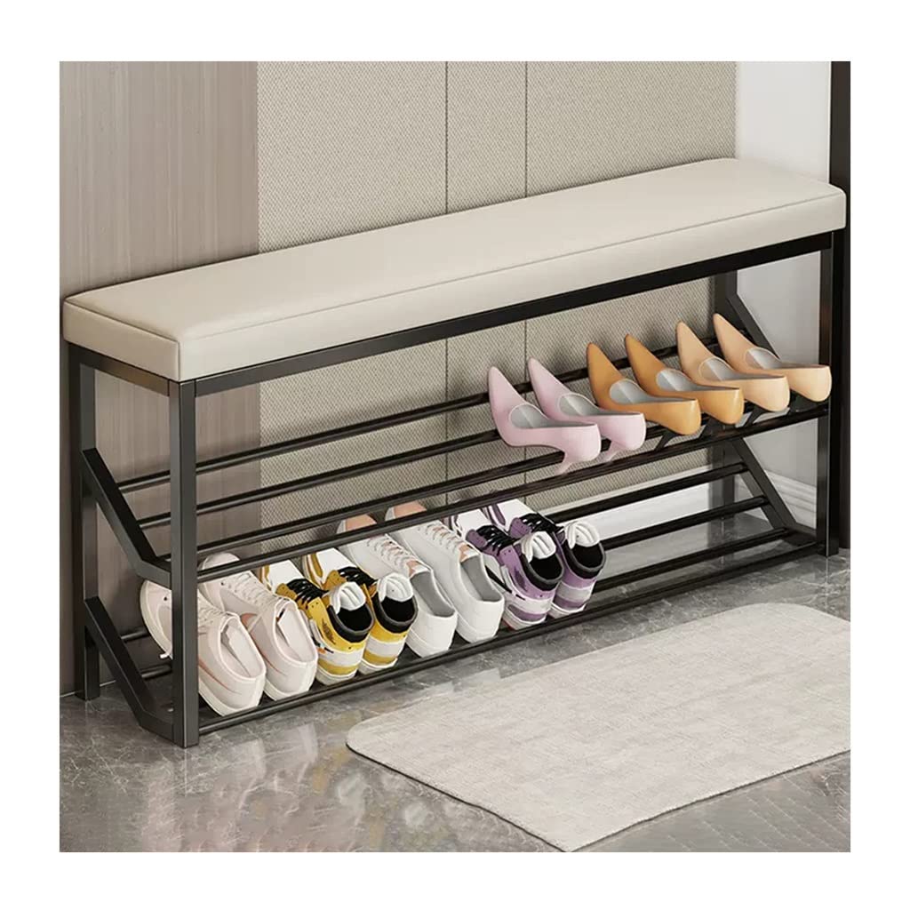 GDMDPTE Industrial Entryway Bench with Shoe Rack Storage 2 Tier Metal Organizer Stand for Entryway Hall Storage Shelves Bench