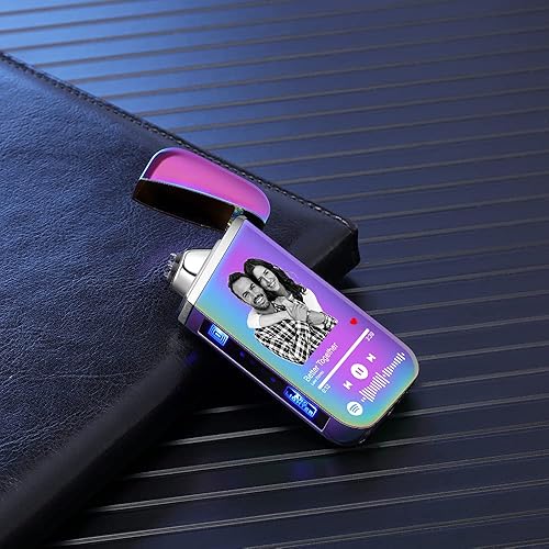 Vista 28 de Encendedor de canción con código de Spotify personalizado, encendedor de arco eléctrico a prueba de viento, interruptor táctil grabado