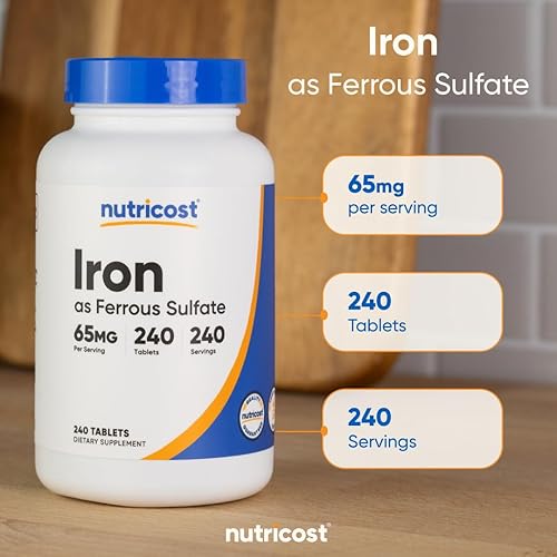 Miniatura 6 de Nutricost Hierro (como sulfato ferroso) 65 mg, 240 comprimidos - Sin OMG, sin gluten