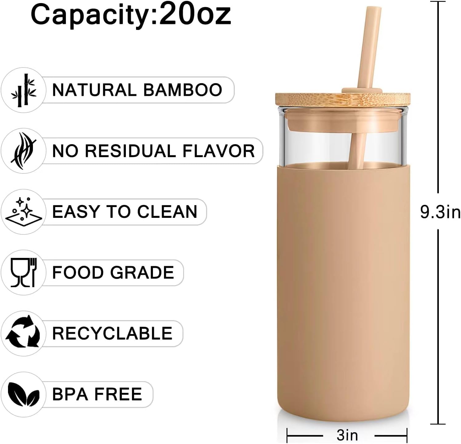 Tronco 20 oz Glass Tumbler with Bamboo Lid & Straw