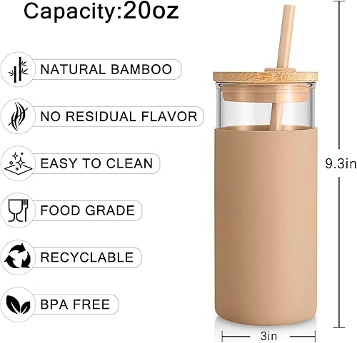 Miniatura 9 de Tronco - Vaso de vidrio de 20 onzas, botella de agua con pajilla, funda protectora de silicona y tapa de bambú, sin bisfenol A (blanco y negro)
