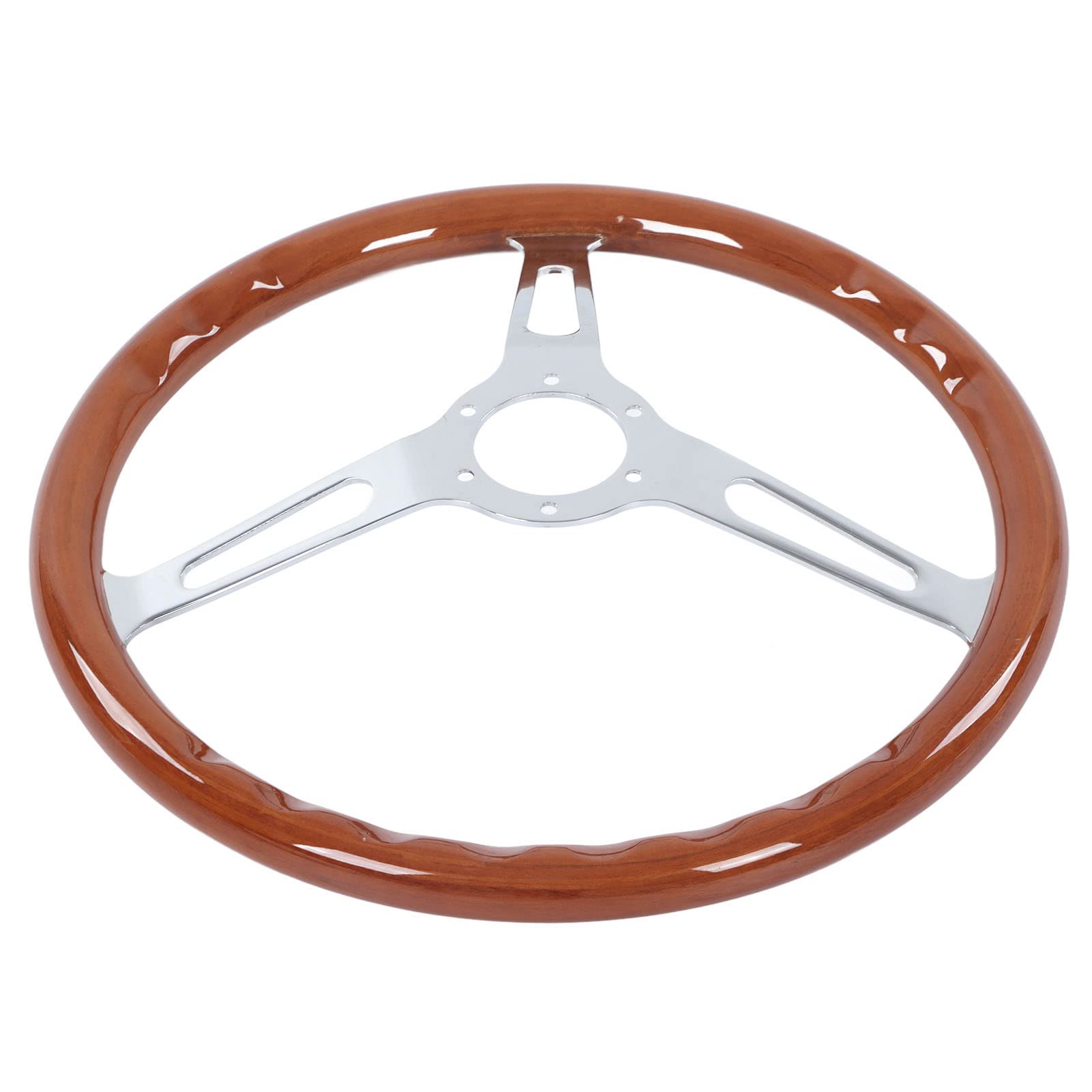 Volant Classique, 380Mm 15 Volant en Grain de Noyer de Style Nostalgie Classique, Modification Universelle de Poignée en Bois Rivetée à 3 Rayons et 6 Trous (Brun)