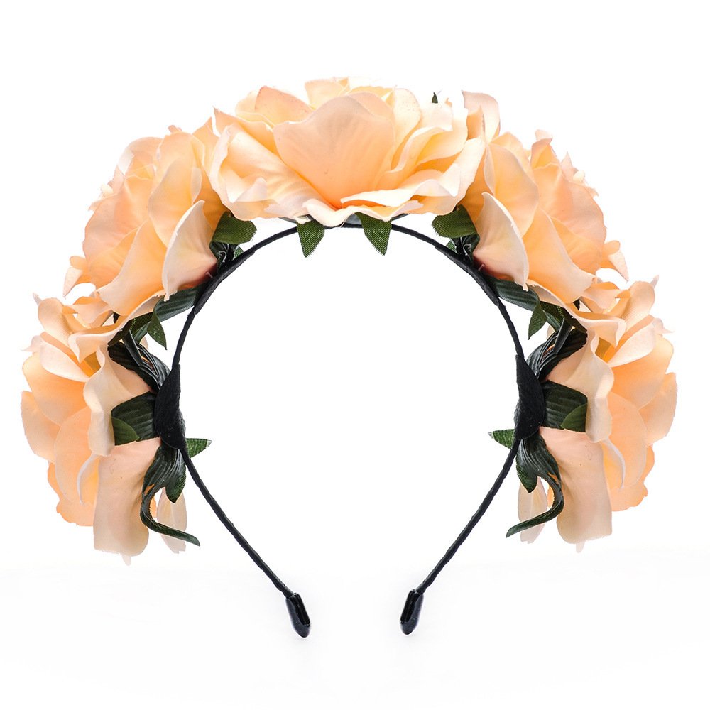 Bodermincer Scala Women Rose Flowers Hairband Branch Wedding Wreath Headband Crown (Light Orange)