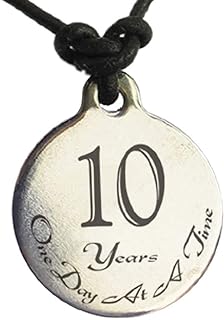 10 Year Sobriety Anniversary Medallion Leather Necklace for Sober Birthday, AA Alcoholics Anonymous, NA Narcotics Anonymous