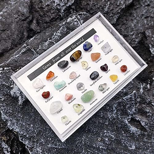 24 Pcs 2022 Advent Calendar Stone Collection gift Natural Crystal Agate Rocks, Minerals & Fossils for Kids Geology Enthusiasts Rock Christmas Countdown Calendar, multicolor