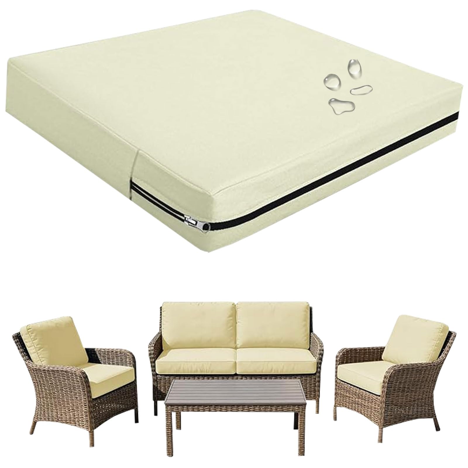 seokor Replacement Outdoor Cushion Covers Waterproof, 65x65 60x60 50x50cm set of 6/4/2/1 Garden Sofa Seat Cushion Slipcover With Zipper for Chairs, Patio and Rattan furniture(Color3,33x65x10cm(1pc))