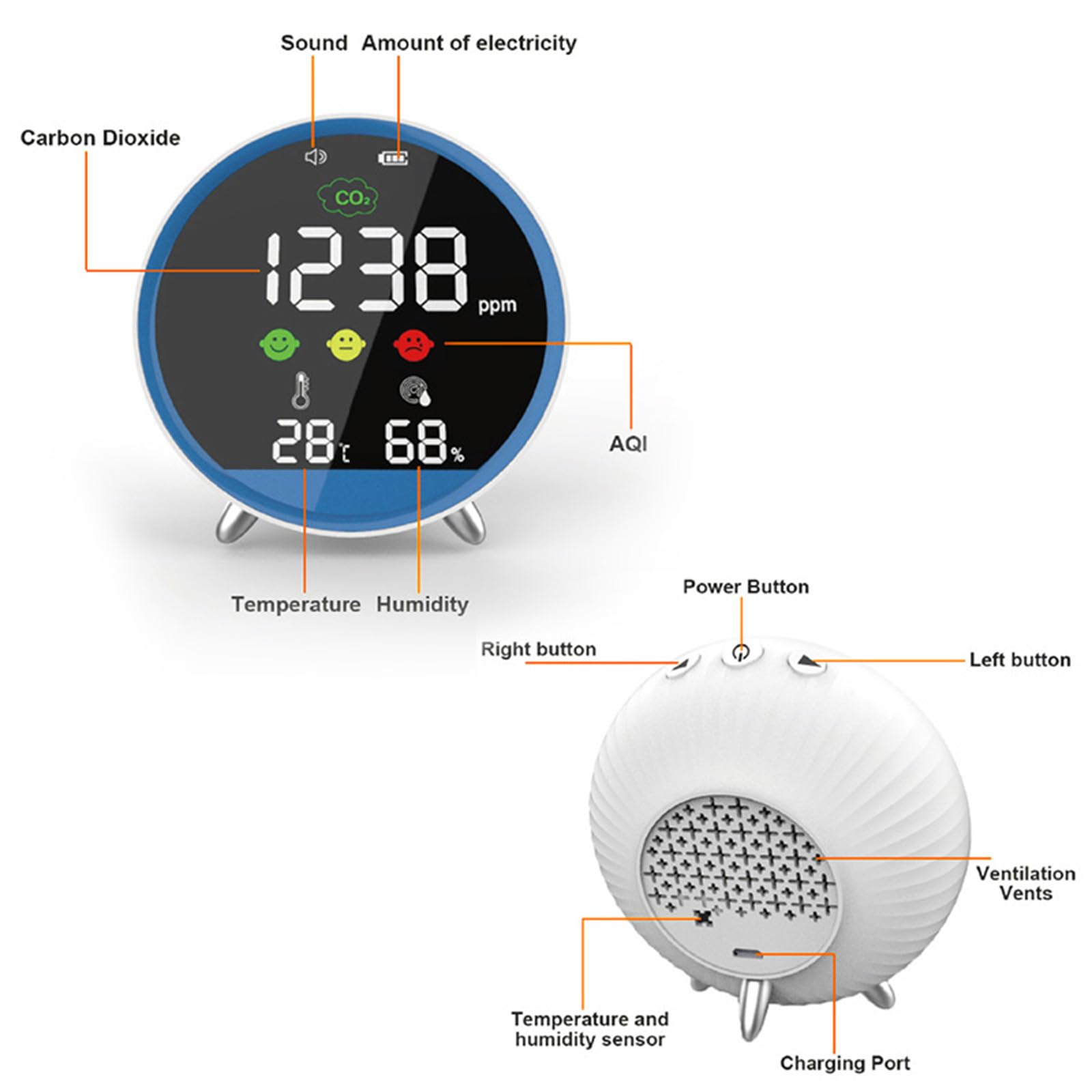 Detector profesional de CO2 con muestreo rápido de 1,5 s y función de alarma, medidor de temperatura de humedad para monitor de aire interior con batería recargable