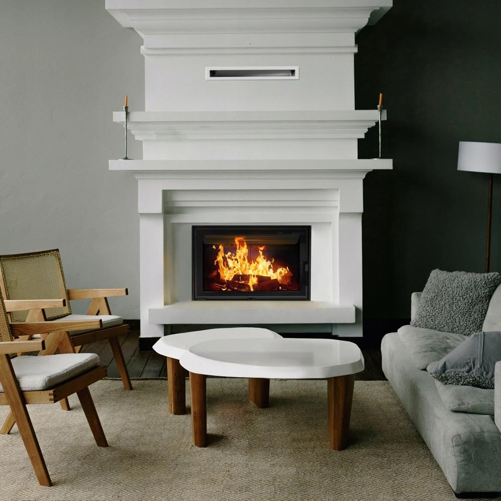 Kaminofen Holzkamin Stahl Floki Schwarz 10kW ∅200 BImSchV 2 Wirkungsgrad 83% Kamineinsätze Holz Leistungsbereich 4-13kW Traditioneller Kamineinsatz Komplettset mit Zubehör