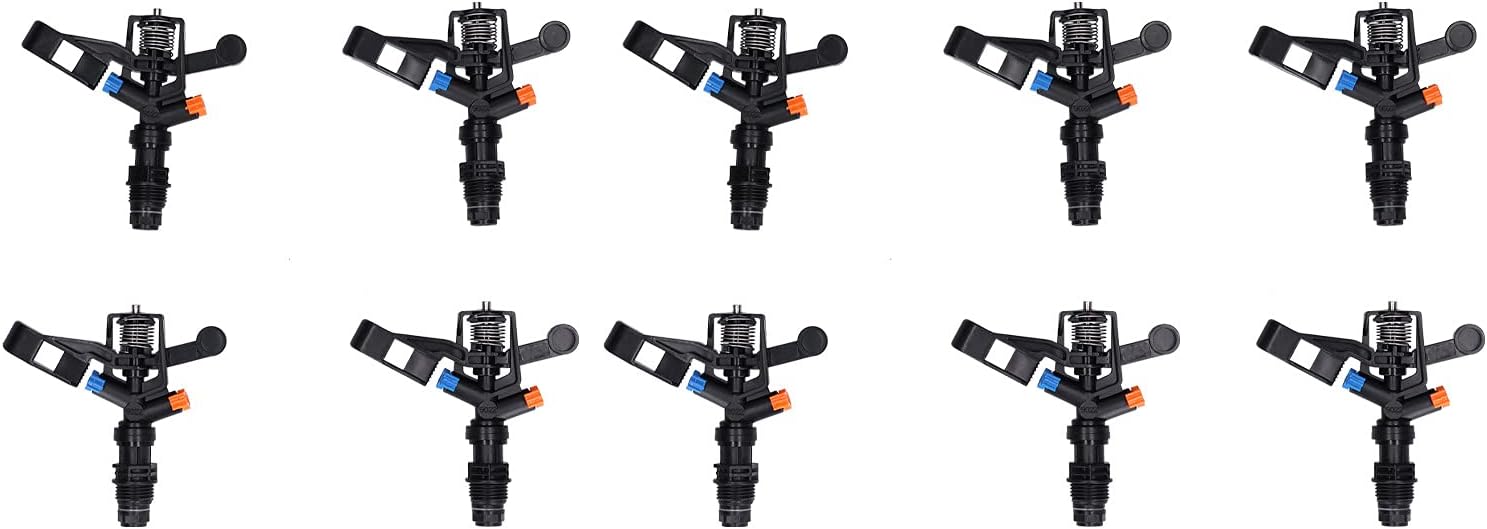 10PCS Rocking Arm Sprinklers G1/2 Male Thread 360 Degree Rotating Impact Sprinkler Plastic Lawn Irrigation for Yard Grass Garden