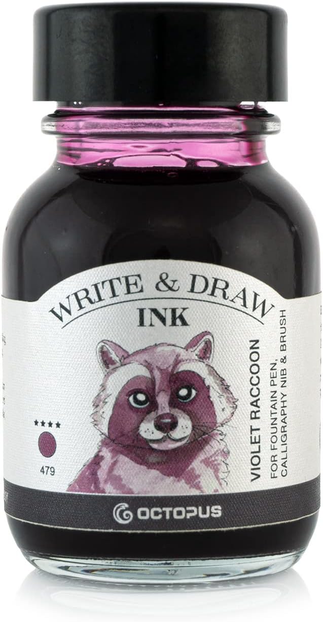 Octopus Write and Draw Ink 479 Violet Raccoon Waterproof Ink for Writing and Drawing, Calligraphy Ink, Non-fading Drawing Ink for Fountain Pen, Purple, 50 ml