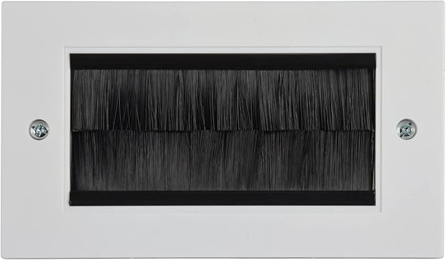 fiXte Double Gang Brush Plate for Cable Entry Exit White Face Plate with Black Brushes