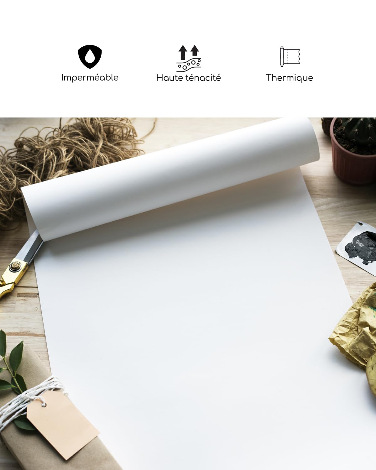 Papier thermique A4 210x297mm 4 Rouleaux 6,5m Sans BPA ni BPS Compatible Imprimantes Thermiques Portables