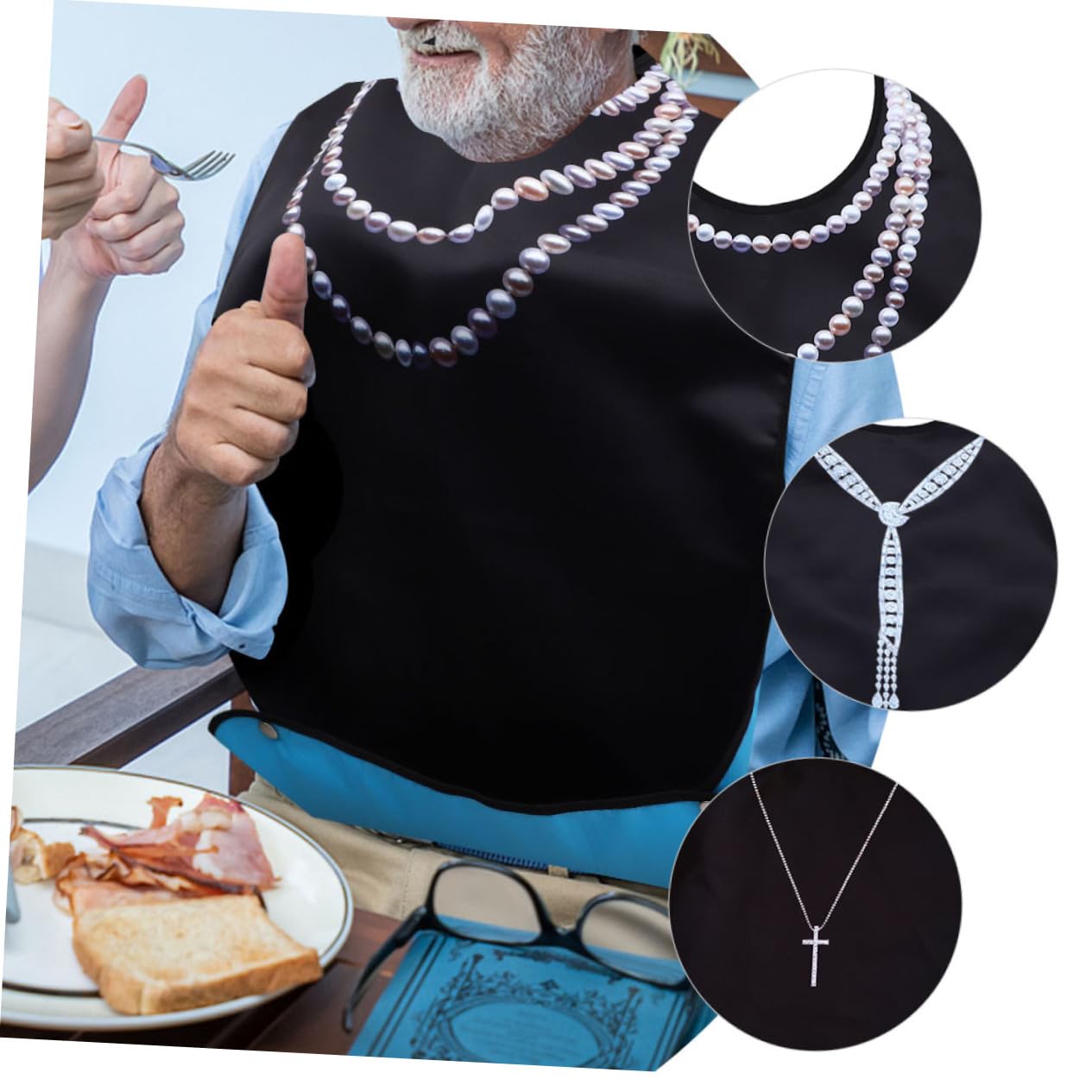 3 Stück-pack Wiederverwendbare und Waschbare Lätzchen für Senioren mit Strapazierfähiger Polyester Essschutz für Erwachsene im Haushalt