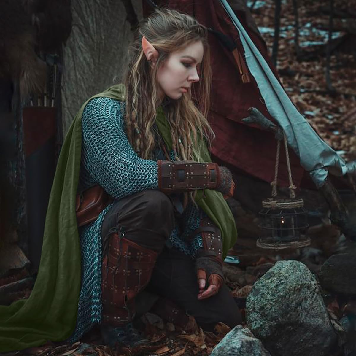 L'VOW Medieval Hooded Cloak Renaissance Cape with Hood - Halloween Sorcerer Capelet Hobbit Costume - Image 2