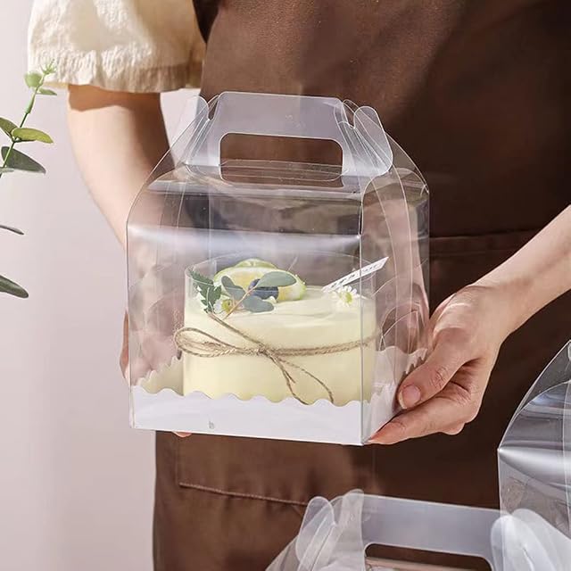 DZOZO 10Pcs Transparent Cake Box Clear Cake Gift Box Square Plastic Baking Box Cupcake Containers Display Box Carrier Cake Holder for Candy Chocolate Dessert