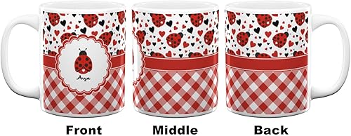 Miniatura 2 de Taza de café personalizada Ladybugs & Gingham de 11 onzas, color blanco