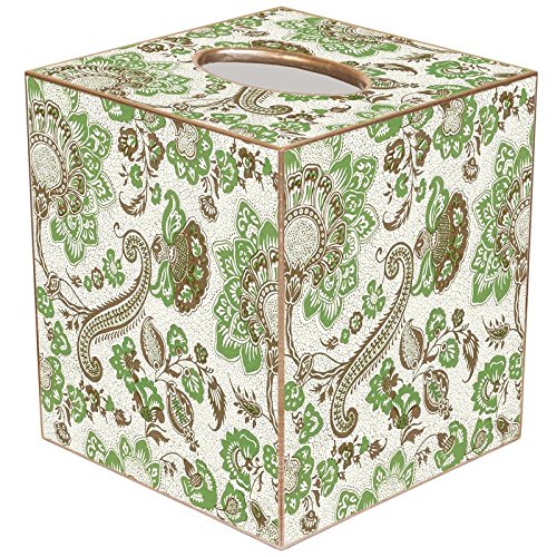 Floral Paisley Green & Brown Paper Mache Tissue Box Cover