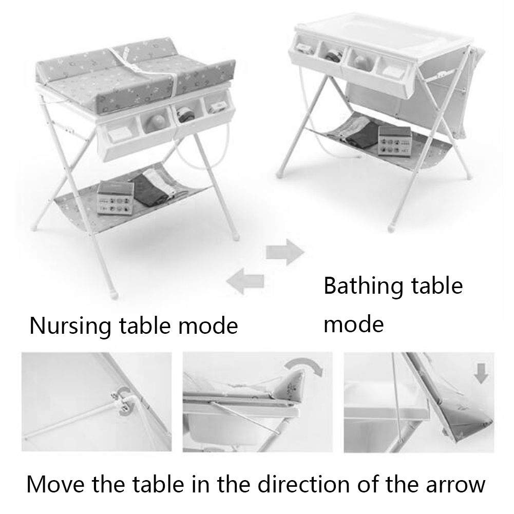 FAXIOAWA Fasciatoio per Neonati Rosa, Stazione per Il Bagno con Pannolini 2 in 1, fasciatoio Pieghevole, cassettiera per Vasca da Bagno, Alta 91 cm