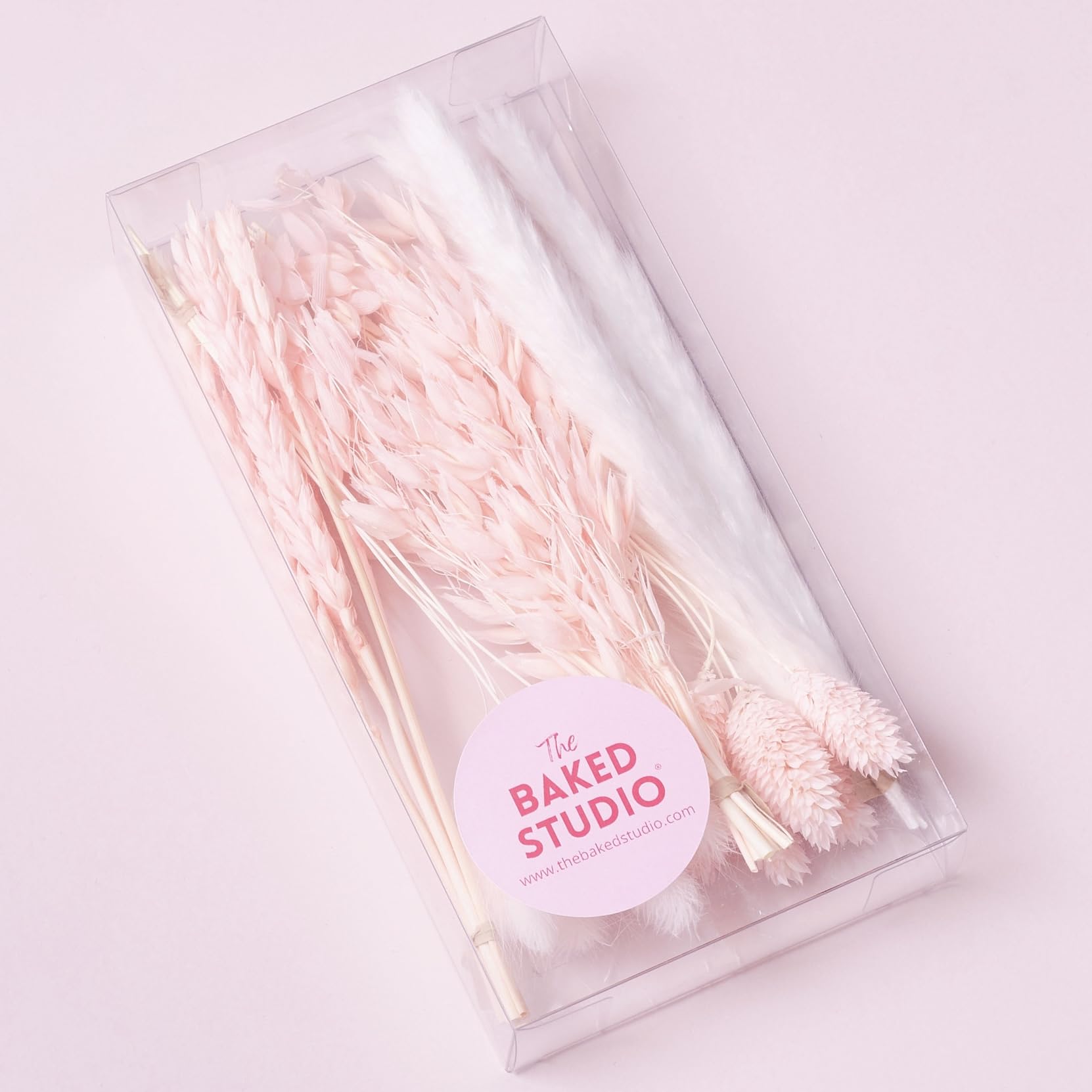 The Baked Studio - Original Dried Flower Set Containing Pampas, Oats, Wheat, Lagarus Bunny Tails & Phalaris For Cake & Cupcake Decorating & Others Crafts (Light Pink) - Image 3