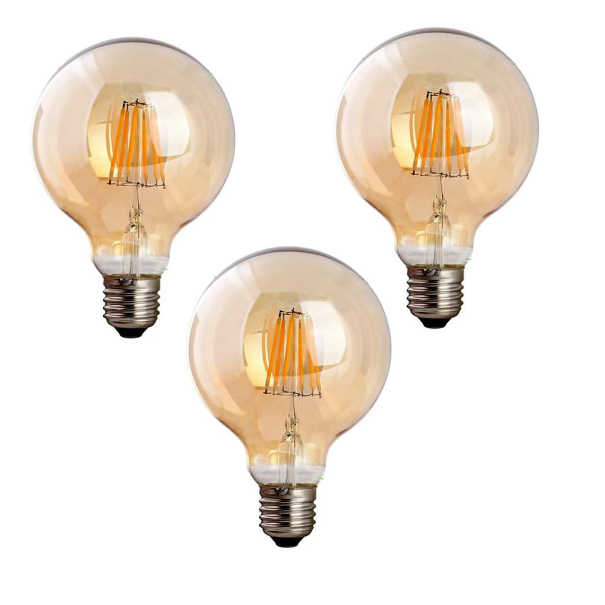 LEDSone E27 LED Vintage Light Bulb Screw 8W Edison Filament Bulb G95 Globe Edison Style Dimmable Bulbs Retro Amber Glass Decorative Bulbs Warm White 2700K (3 Pack)