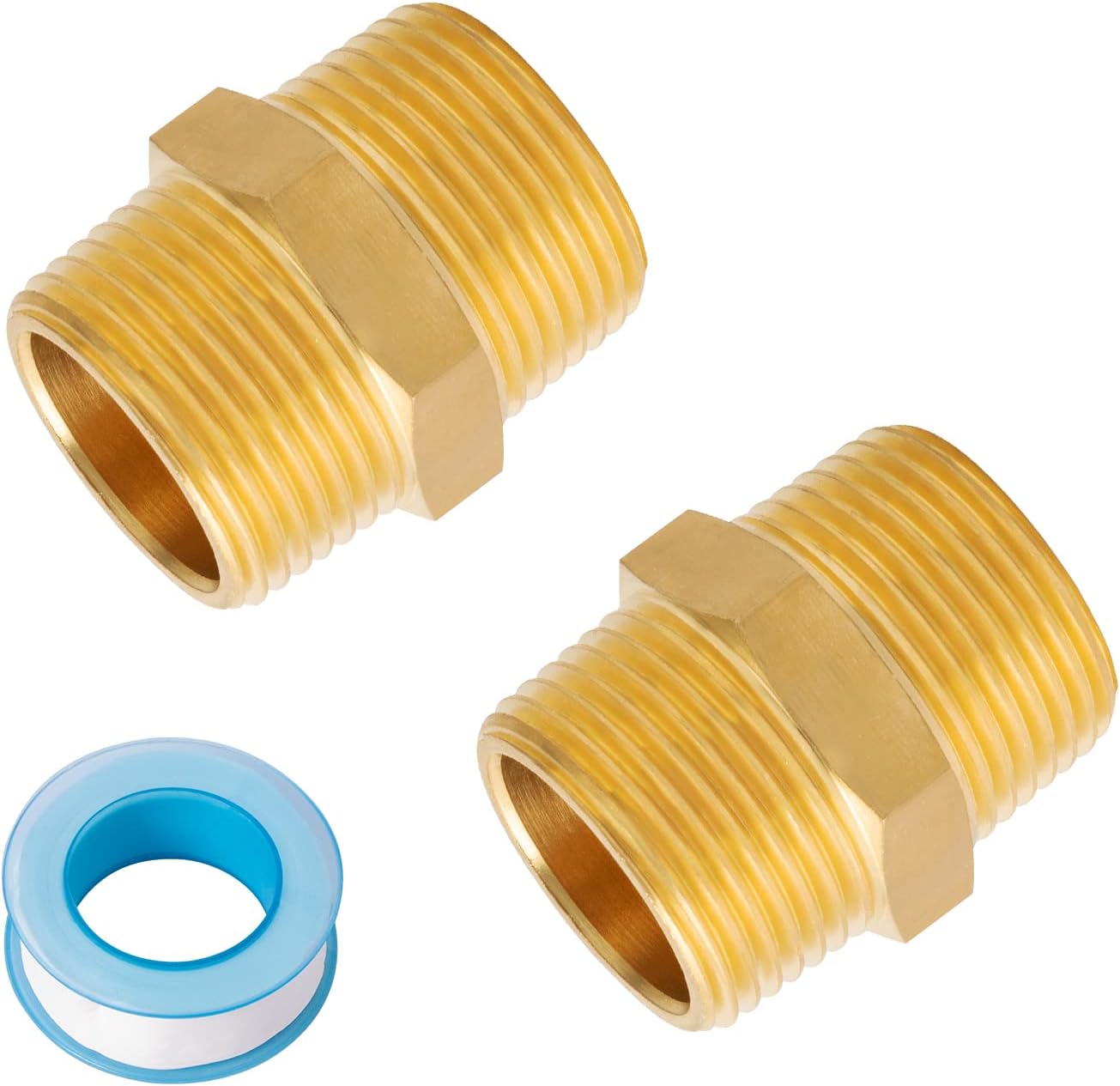 SUNGATOR 6-Pack 3/8 Inch Female Hex Couplings, 3/8'' NPT Female Brass Hex Nipple Adapters, 3/8'' Brass Pipe Extension Fittings for Air Line, Oil, Spigot, Gas