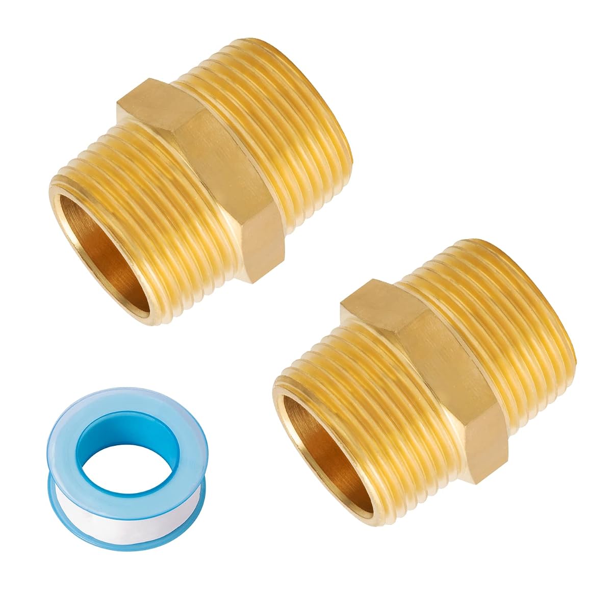 SUNGATOR 1 Inch Hex Nipple, 1" NPT Male to Male Brass Adapters, 2-Pack