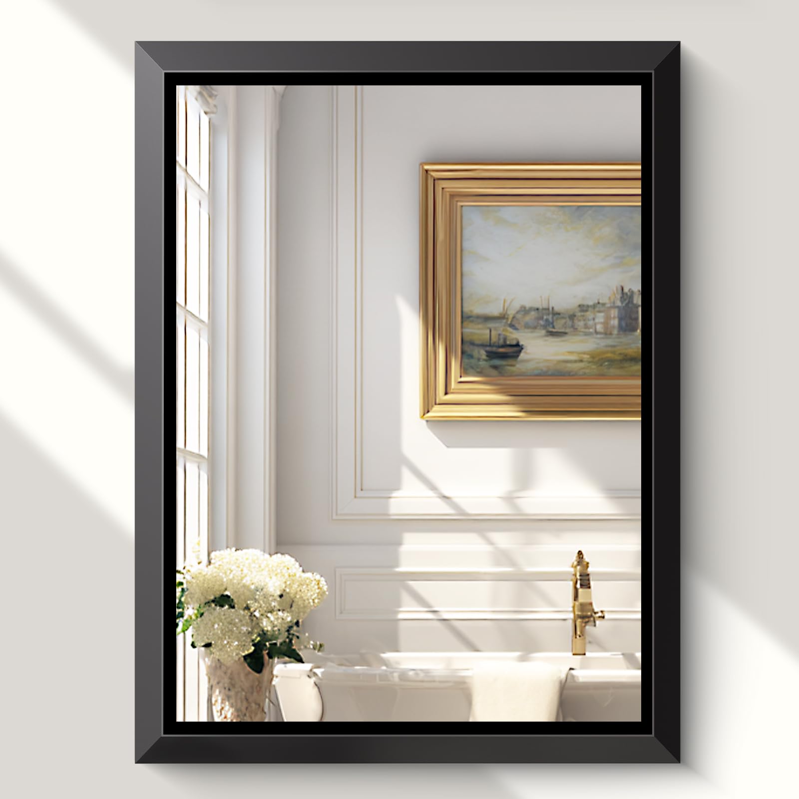USHOWER Rectangular Bathroom Mirror, 30x40 Wall Mirror, Mirrors for Wall, Beveled Aluminum Frame, Anti-Rust, Big Brushed Black Mirror for Bathroom, Bedroom, Living Room, Powder Room, Entryway