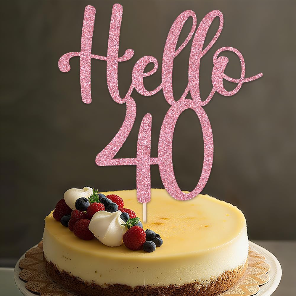 Hello 40 Cake Topper, Acrylic Gold Glitter 40th Birthday Cake Decor, Anniversary Party Supplies for Celebrations (Rose Gold) - Image 4